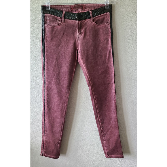 Etienne Marcel Womens Jeans Red Sz 29 x 28.75 Faux Leather Rock Biker Motorcycle - Picture 1 of 13
